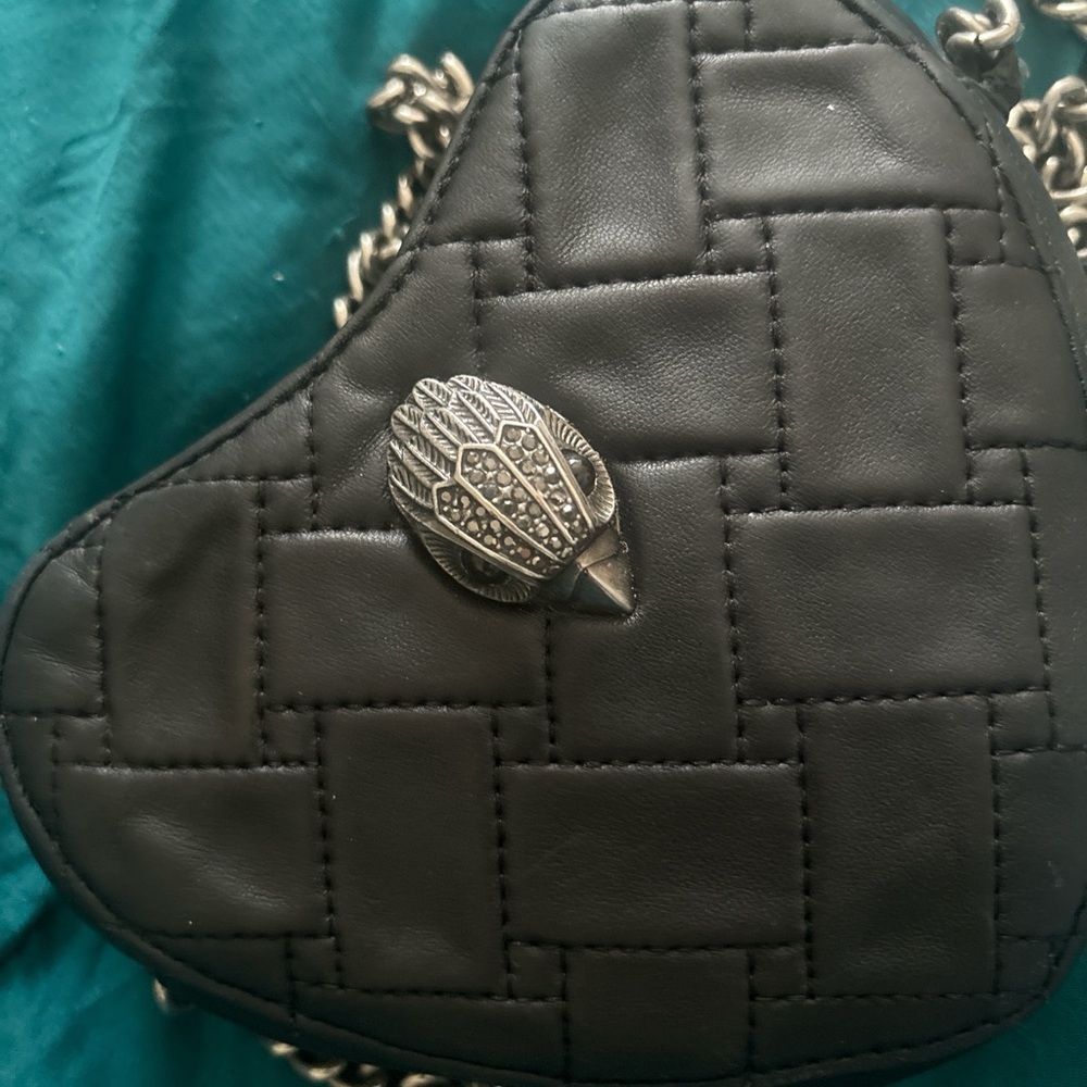 Kurt Geiger Black Quilted Heart Bag with Silver Chain
